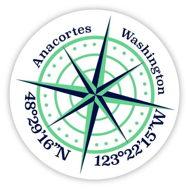 Anacortes Washington 2-Inch Vinyl Decal Sticker Latitude Longitude Compass Design