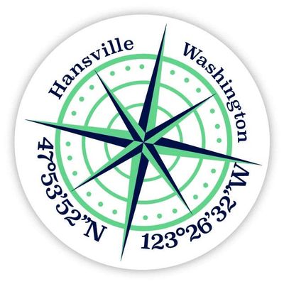 Hansville Washington 2-Inch Vinyl Decal Sticker Latitude Longitude Compass Design