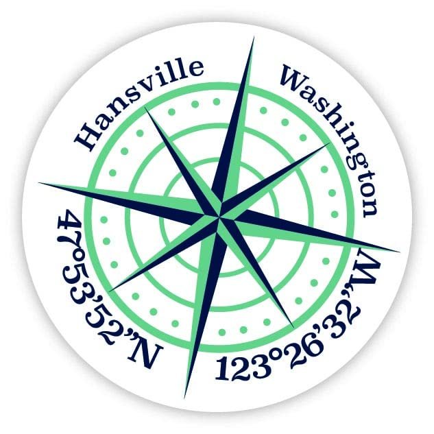 Hansville Washington 2-Inch Vinyl Decal Sticker Latitude Longitude Compass Design