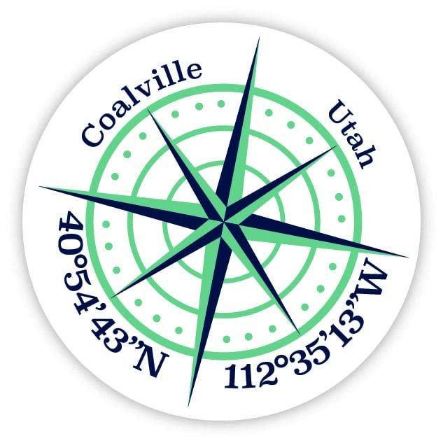 Coalville Utah 2-Inch Vinyl Decal Sticker Latitude Longitude Compass Design