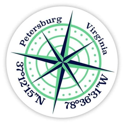 Petersburg Virginia 2-Inch Vinyl Decal Sticker Latitude Longitude Compass Design