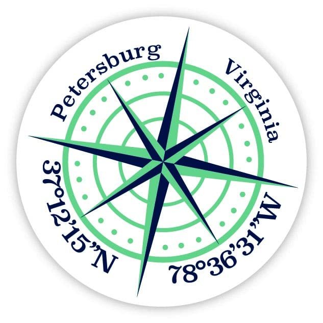 Petersburg Virginia 2-Inch Vinyl Decal Sticker Latitude Longitude Compass Design