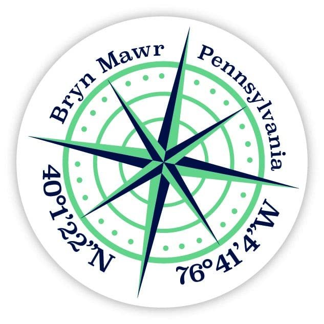 Bryn MAWR Pennsylvania 2-Inch Vinyl Decal Sticker Latitude Longitude Compass Design
