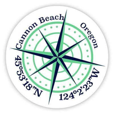 Cannon Beach Oregon 2-Inch Vinyl Decal Sticker Latitude Longitude Compass Design
