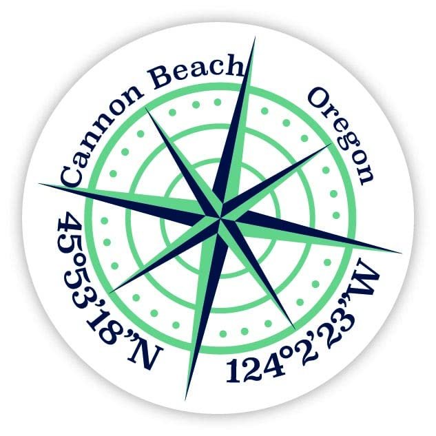 Cannon Beach Oregon 2-Inch Vinyl Decal Sticker Latitude Longitude Compass Design