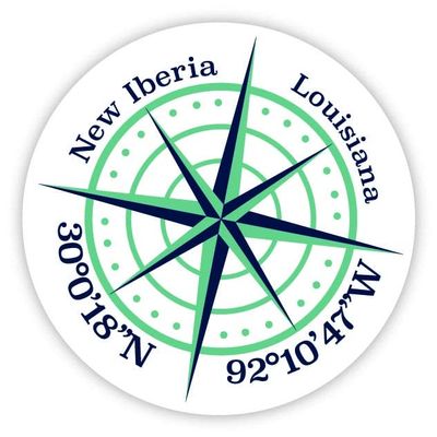New Iberia Louisiana 2-Inch Vinyl Decal Sticker Latitude Longitude Compass Design