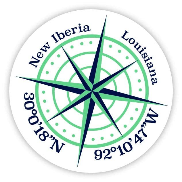 New Iberia Louisiana 2-Inch Vinyl Decal Sticker Latitude Longitude Compass Design