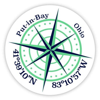 Put-in-Bay Ohio 4-Inch Vinyl Decal Sticker Latitude Longitude Compass Design