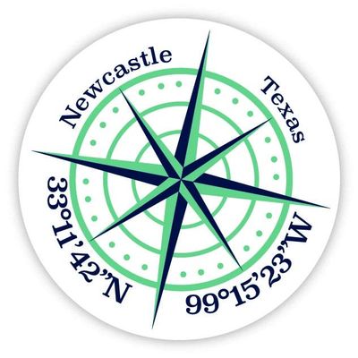 Newcastle Texas 2-Inch Vinyl Decal Sticker Latitude Longitude Compass Design