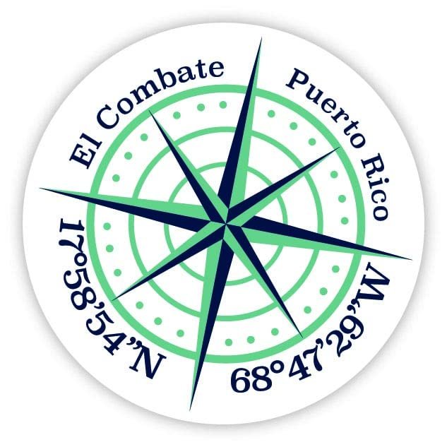 El Combate Puerto Rico 2-Inch Vinyl Decal Sticker Latitude Longitude Compass Design