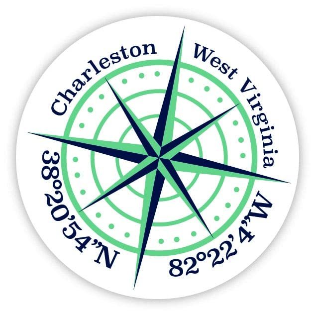Charleston West Virginia 4-Inch Vinyl Decal Sticker Latitude Longitude Compass Design