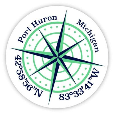 Port Huron Michigan 2-Inch Vinyl Decal Sticker Latitude Longitude Compass Design
