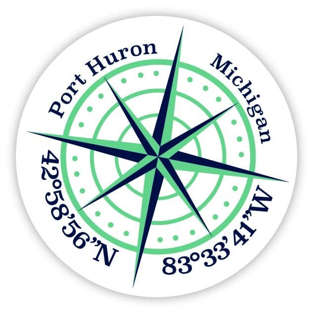 Port Huron Michigan 2-Inch Vinyl Decal Sticker Latitude Longitude Compass Design