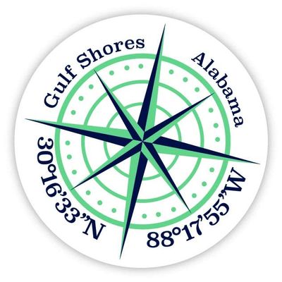 Gulf Shores Alabama 2-Inch Vinyl Decal Sticker Latitude Longitude Compass Design