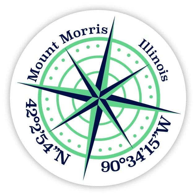Mount Morris Illinois 2-Inch Vinyl Decal Sticker Latitude Longitude Compass Design