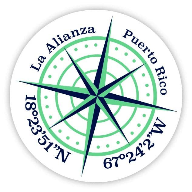 La Alianza Puerto Rico 2-Inch Vinyl Decal Sticker Latitude Longitude Compass Design