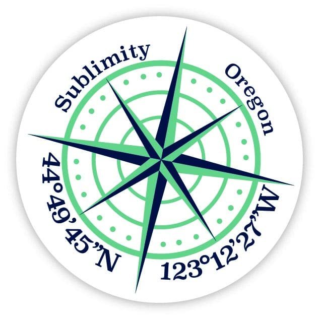 Sublimity Oregon 2-Inch Vinyl Decal Sticker Latitude Longitude Compass Design