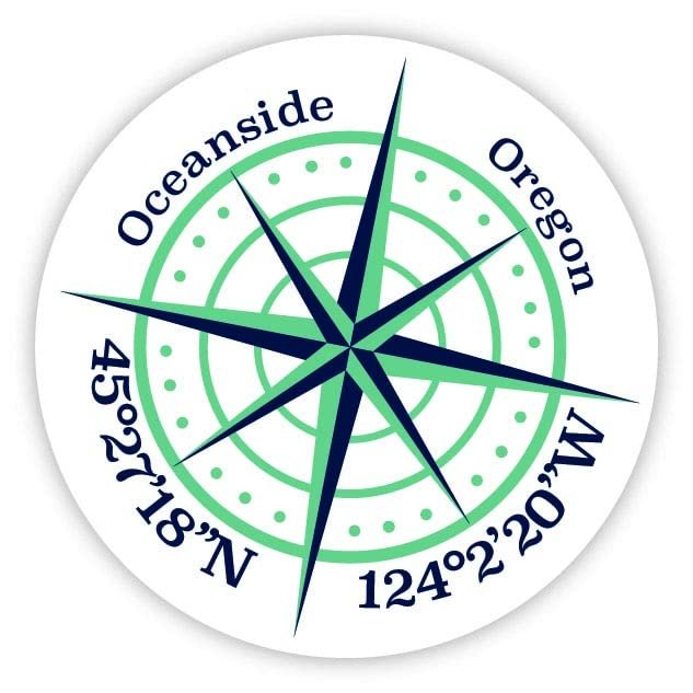 Oceanside Oregon 2-Inch Vinyl Decal Sticker Latitude Longitude Compass Design
