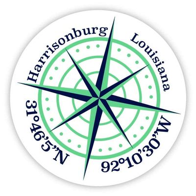 Harrisonburg Louisiana 2-Inch Vinyl Decal Sticker Latitude Longitude Compass Design
