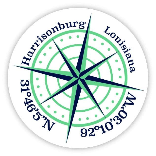 Harrisonburg Louisiana 2-Inch Vinyl Decal Sticker Latitude Longitude Compass Design