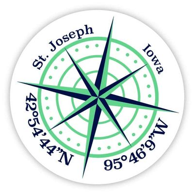 St. Joseph Iowa 2-Inch Vinyl Decal Sticker Latitude Longitude Compass Design