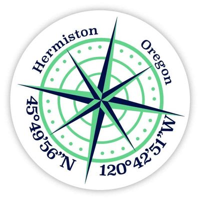 Hermiston Oregon 2-Inch Vinyl Decal Sticker Latitude Longitude Compass Design