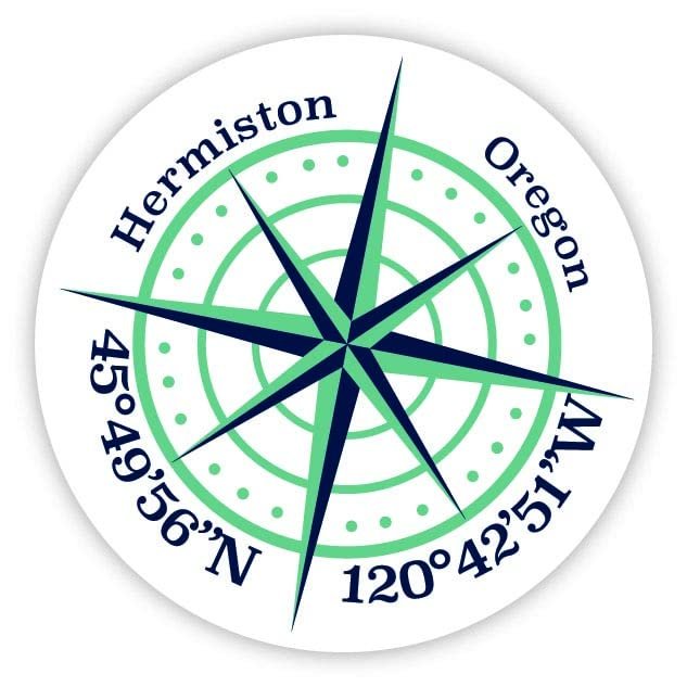 Hermiston Oregon 2-Inch Vinyl Decal Sticker Latitude Longitude Compass Design