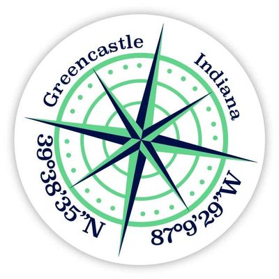 Greencastle Indiana 2-Inch Vinyl Decal Sticker Latitude Longitude Compass Design