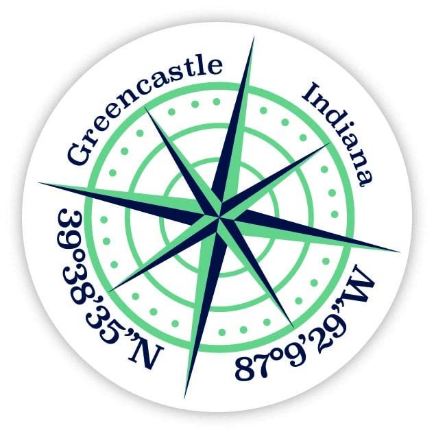 Greencastle Indiana 2-Inch Vinyl Decal Sticker Latitude Longitude Compass Design