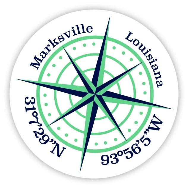 Marksville Louisiana 2-Inch Vinyl Decal Sticker Latitude Longitude Compass Design