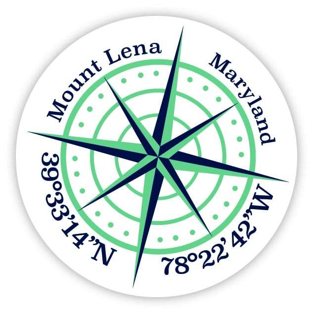 Mount Lena Maryland 2-Inch Vinyl Decal Sticker Latitude Longitude Compass Design