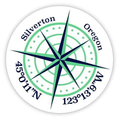 Silverton Oregon 2-Inch Vinyl Decal Sticker Latitude Longitude Compass Design