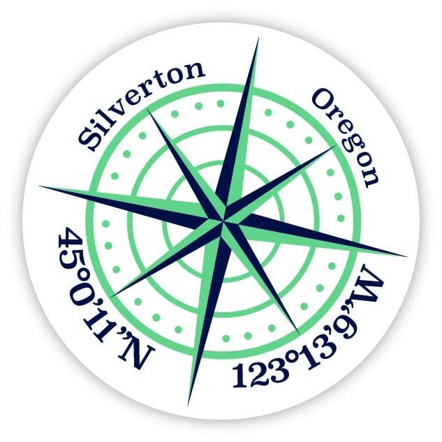 Silverton Oregon 2-Inch Vinyl Decal Sticker Latitude Longitude Compass Design