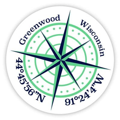 Greenwood Wisconsin 2-Inch Vinyl Decal Sticker Latitude Longitude Compass Design