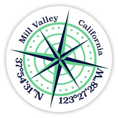 Mill Valley California 2-Inch Vinyl Decal Sticker Latitude Longitude Compass Design