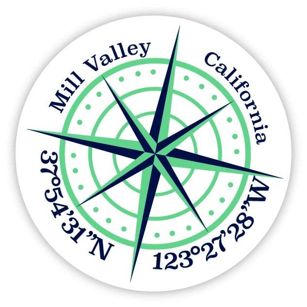 Mill Valley California 2-Inch Vinyl Decal Sticker Latitude Longitude Compass Design