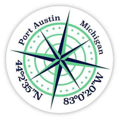 Port Austin Michigan 2-Inch Vinyl Decal Sticker Latitude Longitude Compass Design