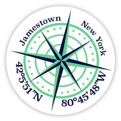 Jamestown New York 2-Inch Vinyl Decal Sticker Latitude Longitude Compass Design