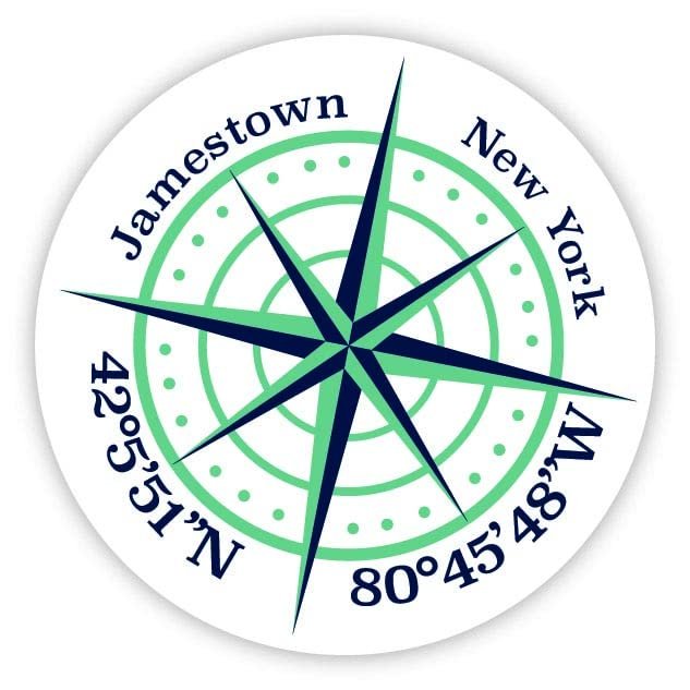 Jamestown New York 2-Inch Vinyl Decal Sticker Latitude Longitude Compass Design