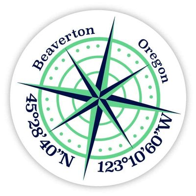 Beaverton Oregon 2-Inch Vinyl Decal Sticker Latitude Longitude Compass Design