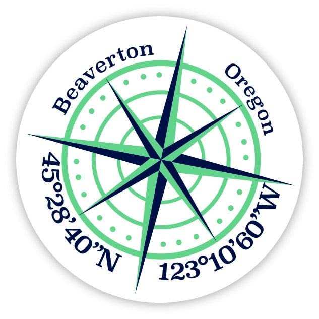 Beaverton Oregon 2-Inch Vinyl Decal Sticker Latitude Longitude Compass Design