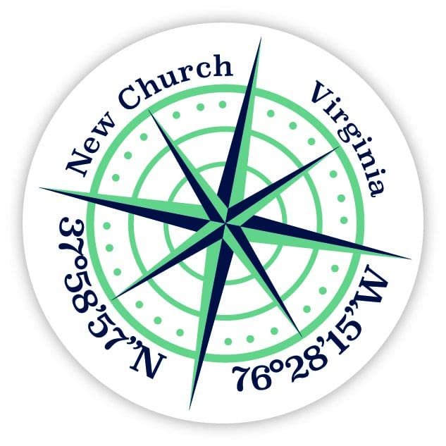 New Church Virginia 2-Inch Vinyl Decal Sticker Latitude Longitude Compass Design
