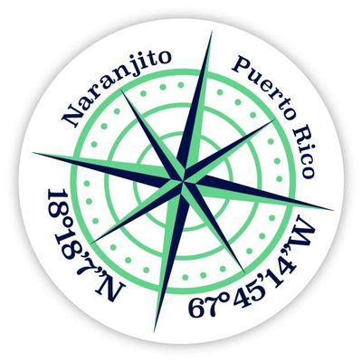 Naranjito Puerto Rico 2-Inch Vinyl Decal Sticker Latitude Longitude Compass Design