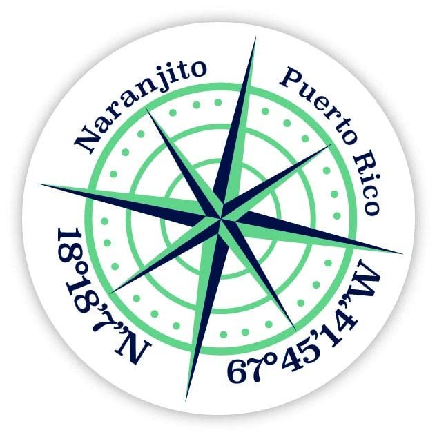 Naranjito Puerto Rico 2-Inch Vinyl Decal Sticker Latitude Longitude Compass Design