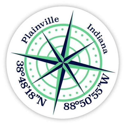 Plainville Indiana 2-Inch Vinyl Decal Sticker Latitude Longitude Compass Design