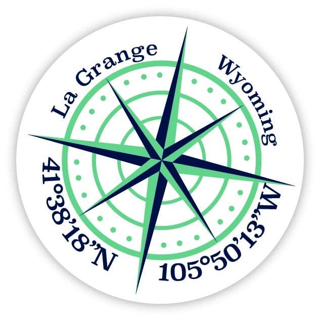 La Grange Wyoming 2-Inch Vinyl Decal Sticker Latitude Longitude Compass Design