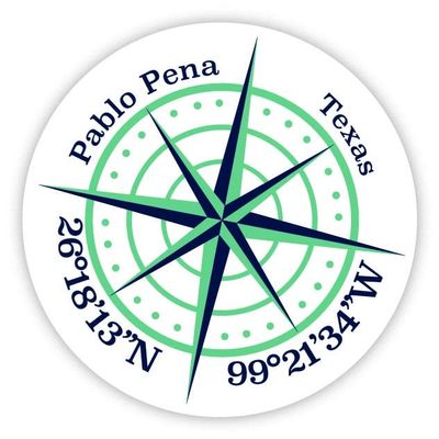 Pablo Pena Texas 2-Inch Vinyl Decal Sticker Latitude Longitude Compass Design