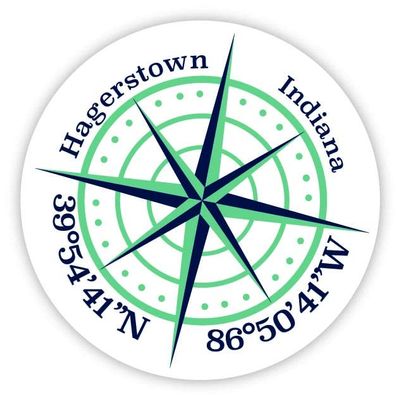 Hagerstown Indiana 2-Inch Vinyl Decal Sticker Latitude Longitude Compass Design
