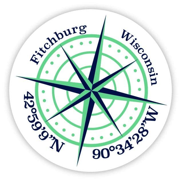 Fitchburg Wisconsin 2-Inch Vinyl Decal Sticker Latitude Longitude Compass Design