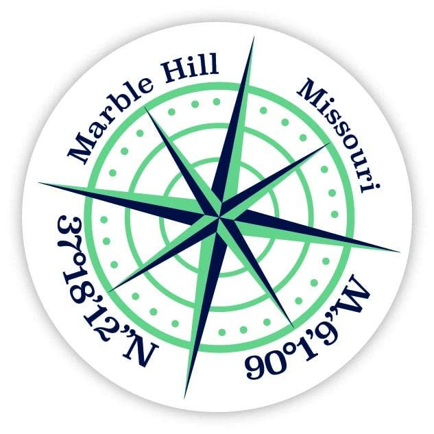 Marble Hill Missouri 2-Inch Vinyl Decal Sticker Latitude Longitude Compass Design